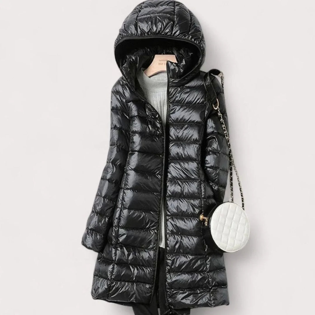 Women's Winter Coat, Puffer with Removable Hood in Black