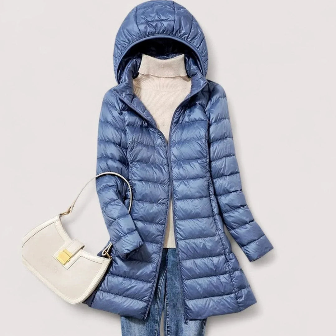 Women's Winter Coat, Puffer with Removable Hood in Blue