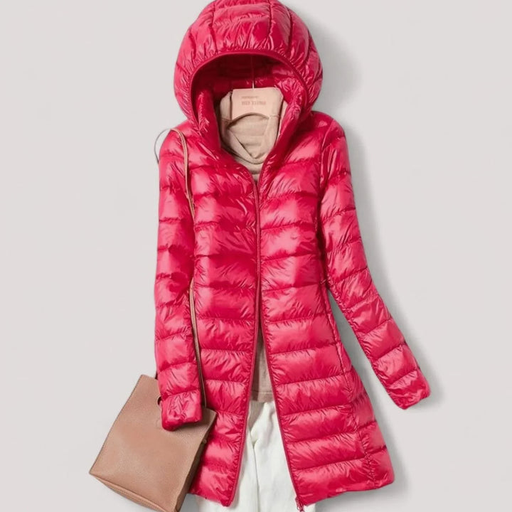 Women's Winter Coat, Puffer with Removable Hood in Burgunderrot