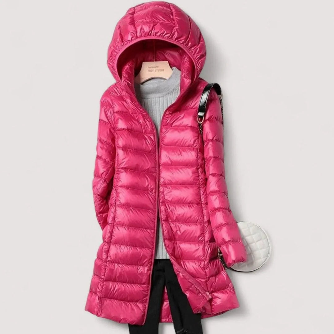 Women's Winter Coat, Puffer with Removable Hood in Fuchsia