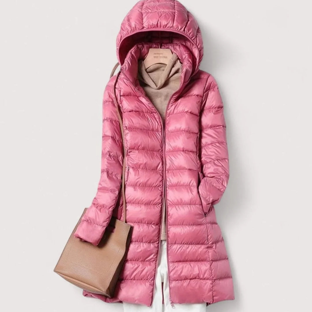Women's Winter Coat, Puffer with Removable Hood in Pink