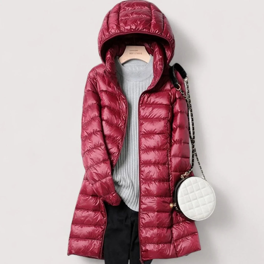 Women's Winter Coat, Puffer with Removable Hood in Red
