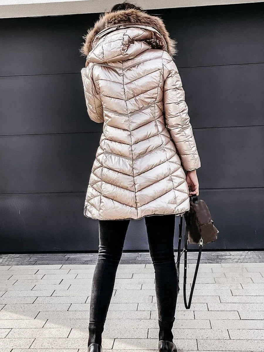 Women's Winter Coat Quilted with Faux Fur Hood (2)