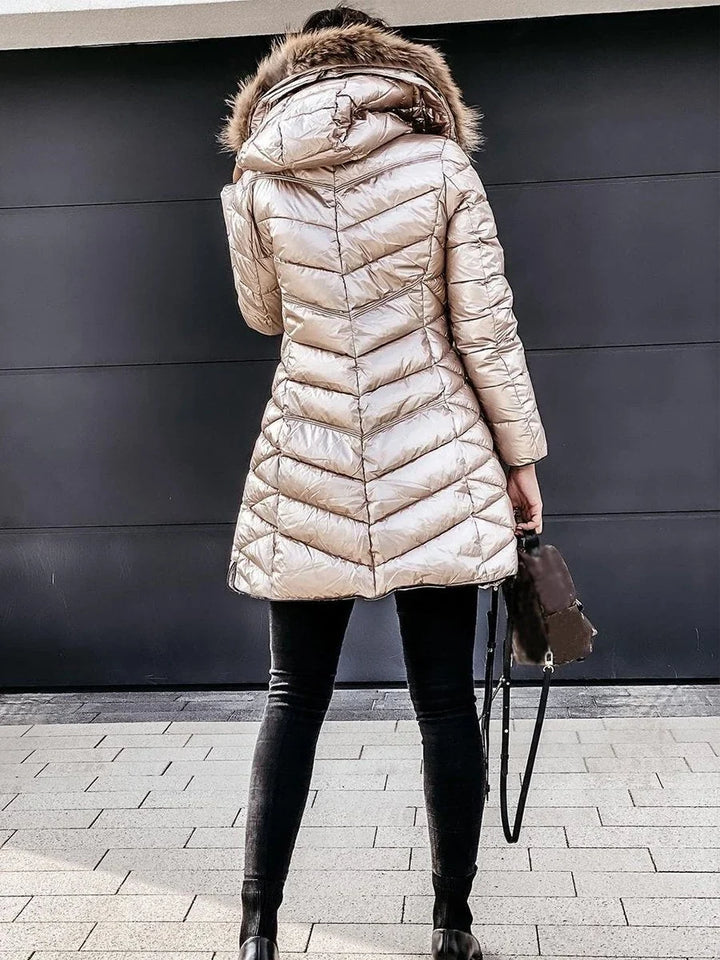 Women's Winter Coat Quilted with Faux Fur Hood (2)