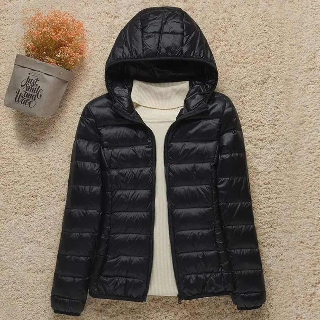 Women's Winter Coat with Lightweight Down Puffer in Black