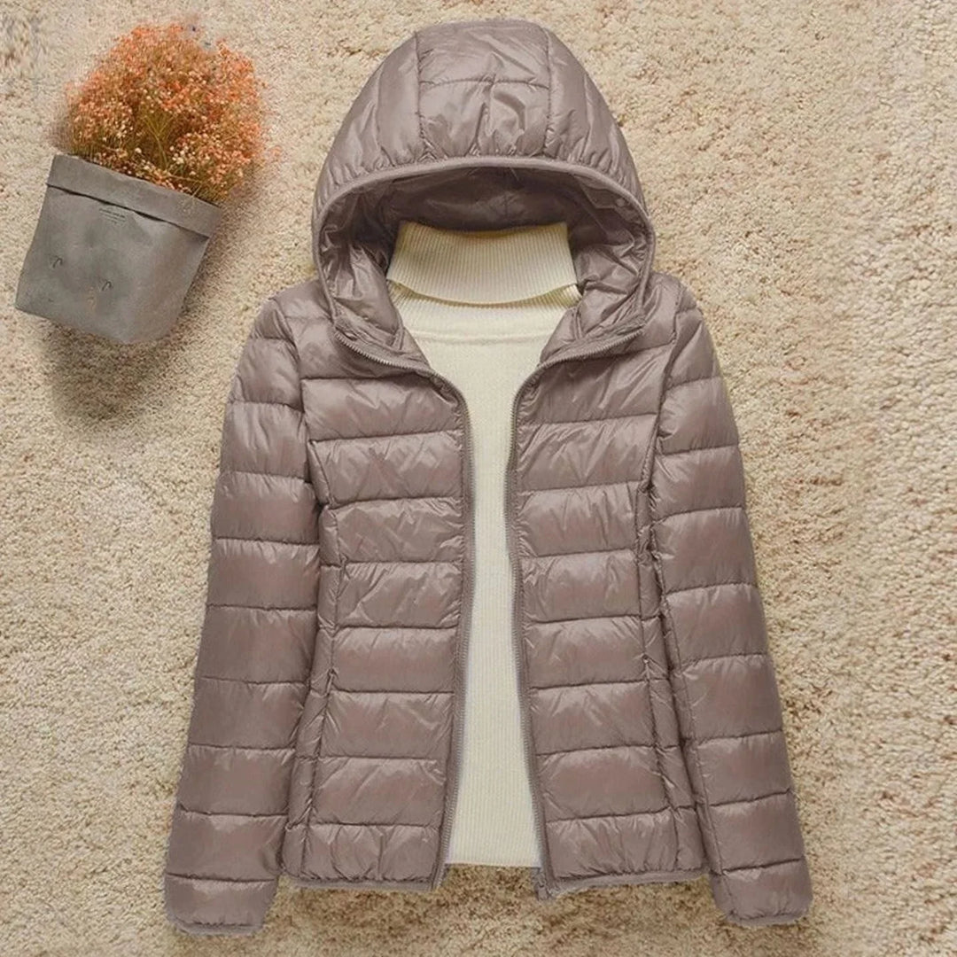 Women's Winter Coat with Lightweight Down Puffer in Brown