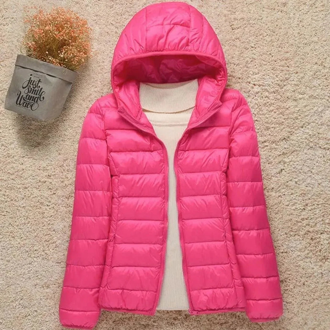 Women's Winter Coat with Lightweight Down Puffer in Fuchsia