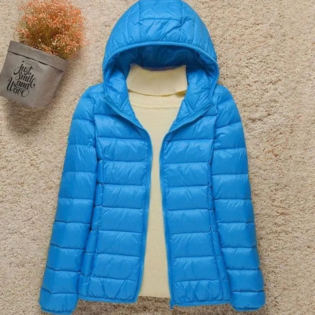 Women's Winter Coat with Lightweight Down Puffer in Light Blue