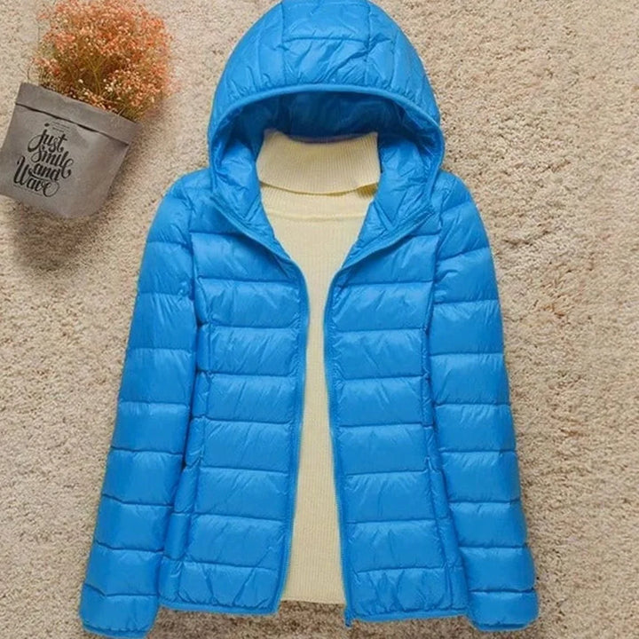 Women's Winter Coat with Lightweight Down Puffer in Light Blue