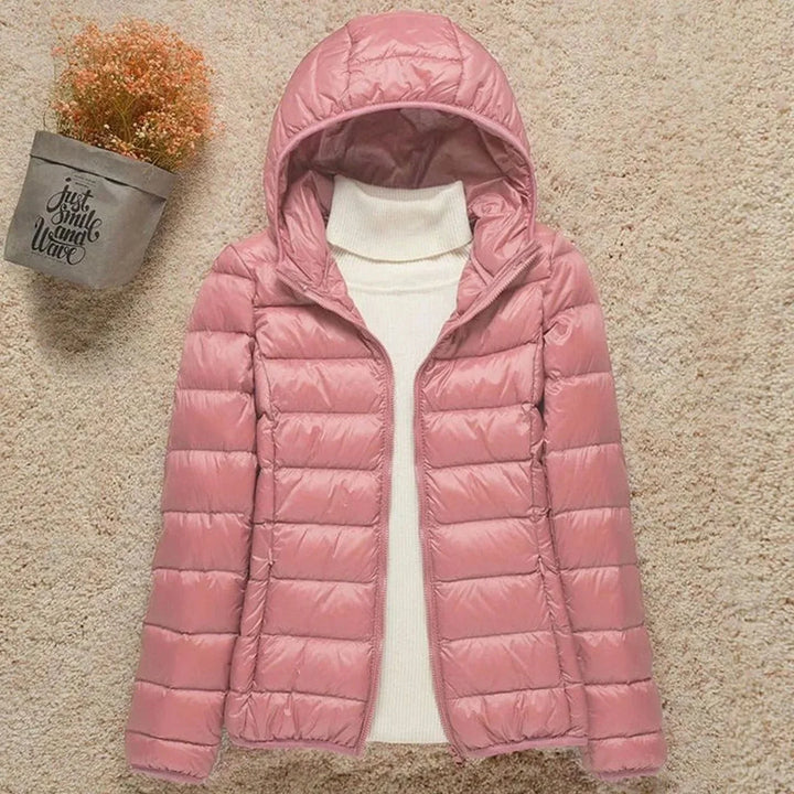 Women's Winter Coat with Lightweight Down Puffer in Pink