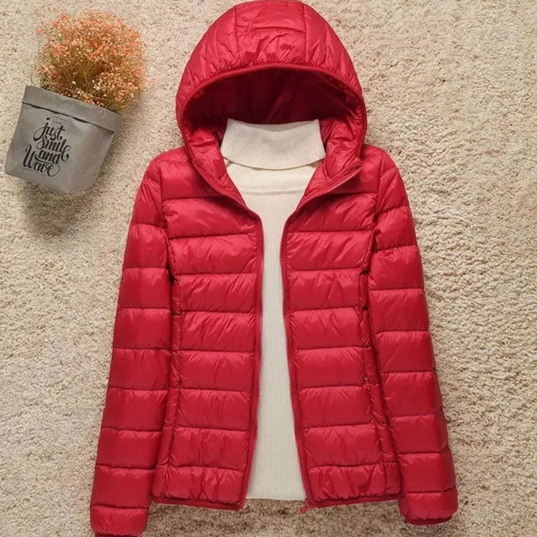 Women's Winter Coat with Lightweight Down Puffer in Red