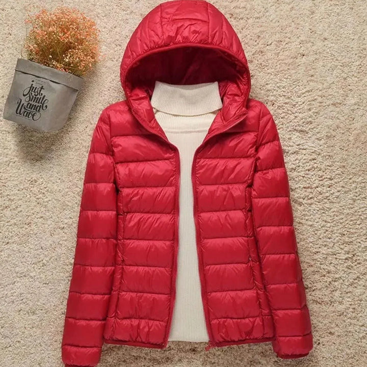Women's Winter Coat with Lightweight Down Puffer in Red