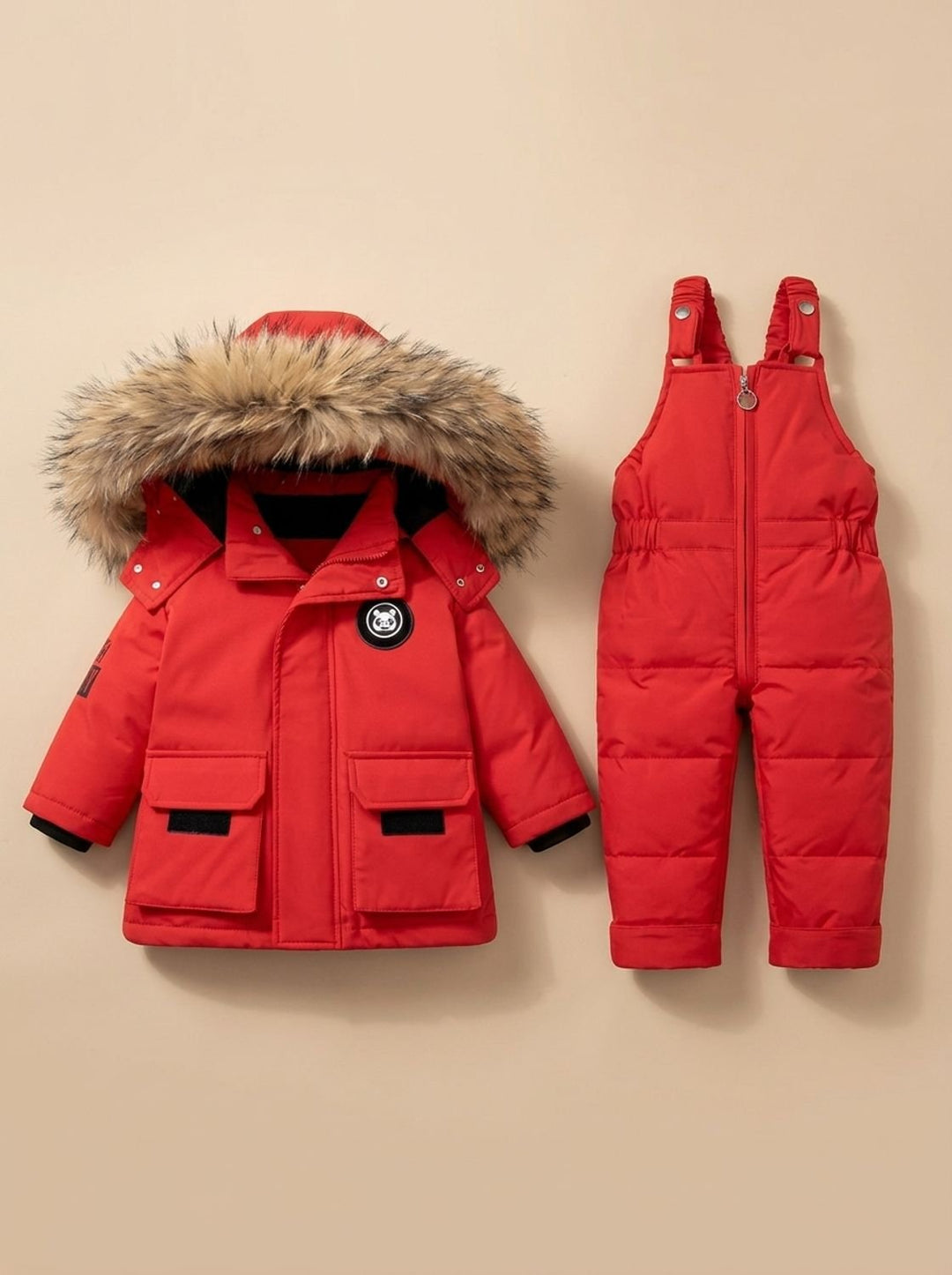 Women's Winter Jacket and Puffer Snowsuit Set in Red