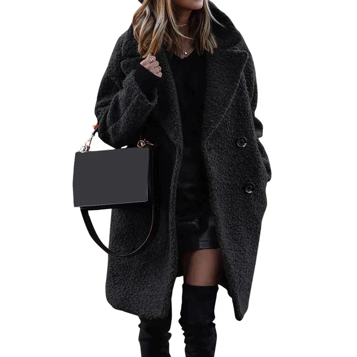 Women's Feminine Double-Breasted Sherpa Fleece Winter Long Coat