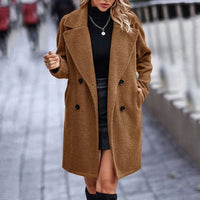 Women's Feminine Double-Breasted Sherpa Fleece Winter Long Coat