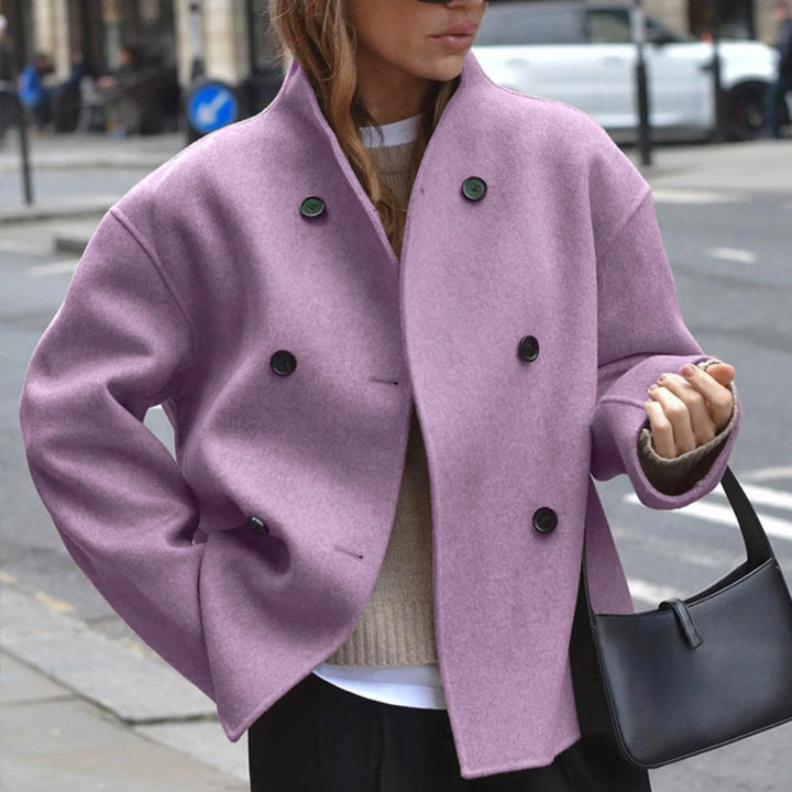 Women's Sophisticated Double-Breasted Cropped Coat with Funnel Neck