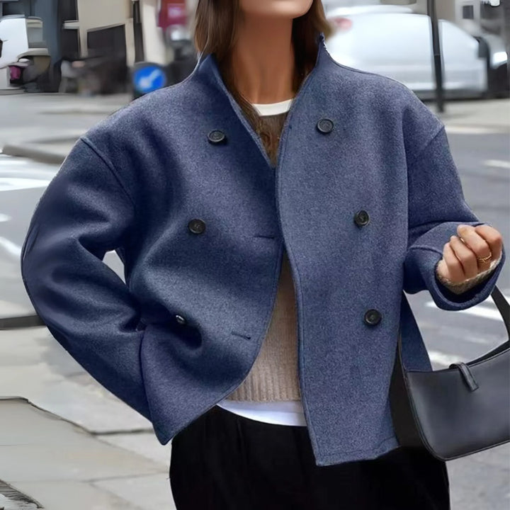Women's Sophisticated Double-Breasted Cropped Coat with Funnel Neck