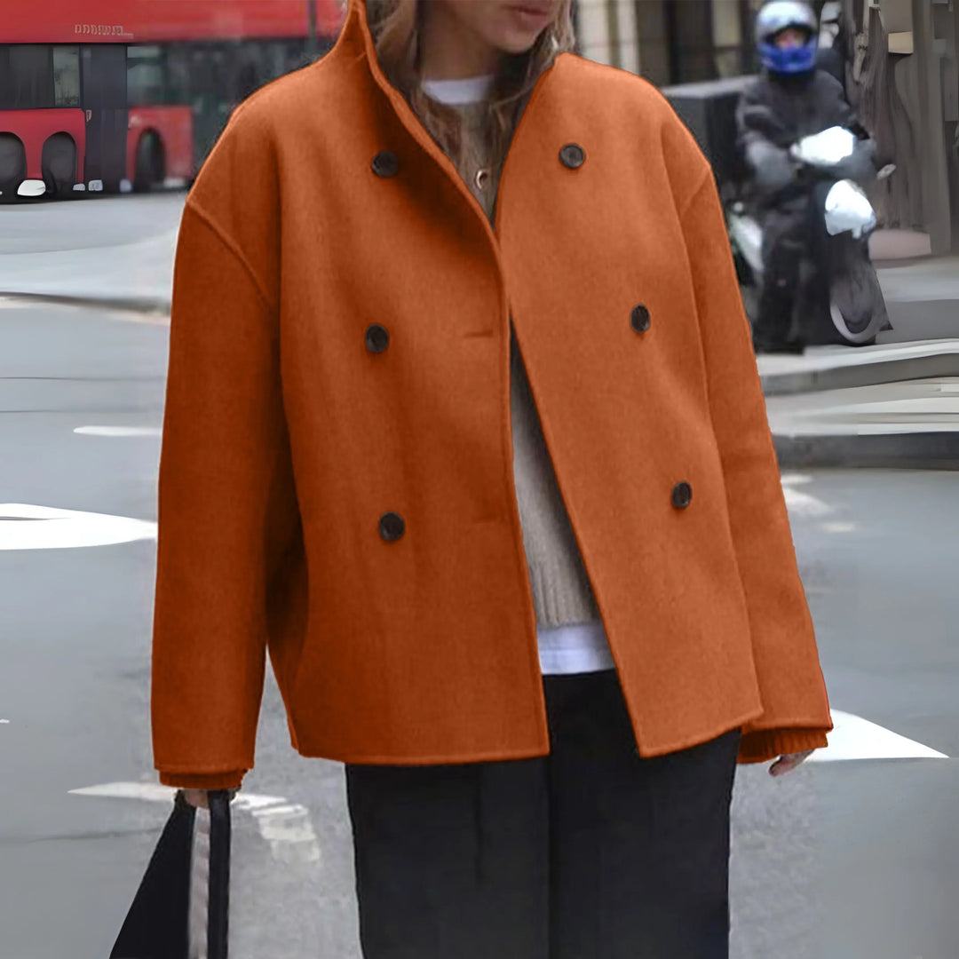 Women's Sophisticated Double-Breasted Cropped Coat with Funnel Neck